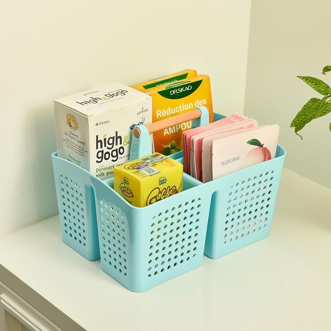 Portable Shower Caddy Basket with Compartments, Plastic Divided Cleaning Caddy Organizer Storage Tote with Handle for Bathroom, College, Dorm Room Essentials, Pink