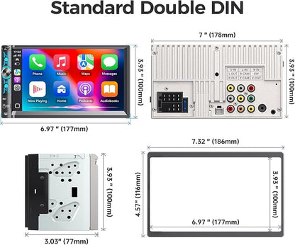 7" Double Din Car Stereo with Wireless Apple Carplay & Android Auto, Bluetooth, 240W, SWC, Subwoofer Out, Mirror Link, USB-C/AUX/TF, FM/AM Car Radio Receiver, Backup Camera