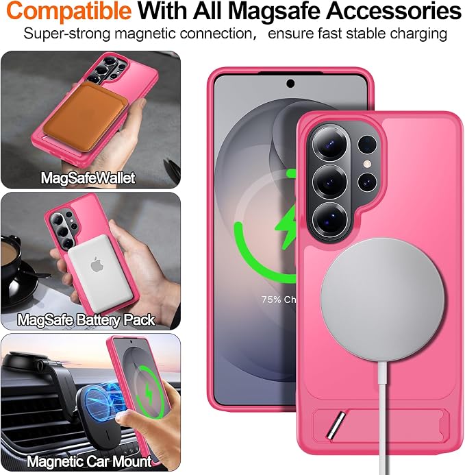 For Samsung Galaxy S26 Ultra Case with Kickstand,1*Screen Protector,[Compatible with Magsafe]Translucent Matte Military-Grade Protection,Magnetic Phone Case for Samsung Galaxy S26 Ultra,6.9"-Rosered
