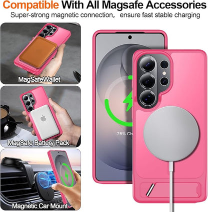 For Samsung Galaxy S26 Ultra Case with Kickstand,1*Screen Protector,[Compatible with Magsafe]Translucent Matte Military-Grade Protection,Magnetic Phone Case for Samsung Galaxy S26 Ultra,6.9"-Rosered