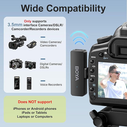 BOYA by-V4 Wireless Microphones for Cameras DSLR Camcorder with Charging case, 12H Battery Life, 650ft Range, 4-Channel Omnidirectional Noise Canceling Lavalier Mic for Live Streaming Vlog