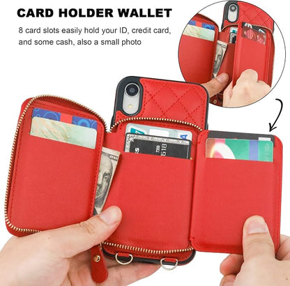 Bocasal Crossbody Wallet Case for iPhone Xr, RFID Blocking PU Leather Zipper Handbag Purse Flip Cover, Kickstand Folio Case with Card Slots Holder Wrist Strap Lanyard 6.1 Inch (Red)
