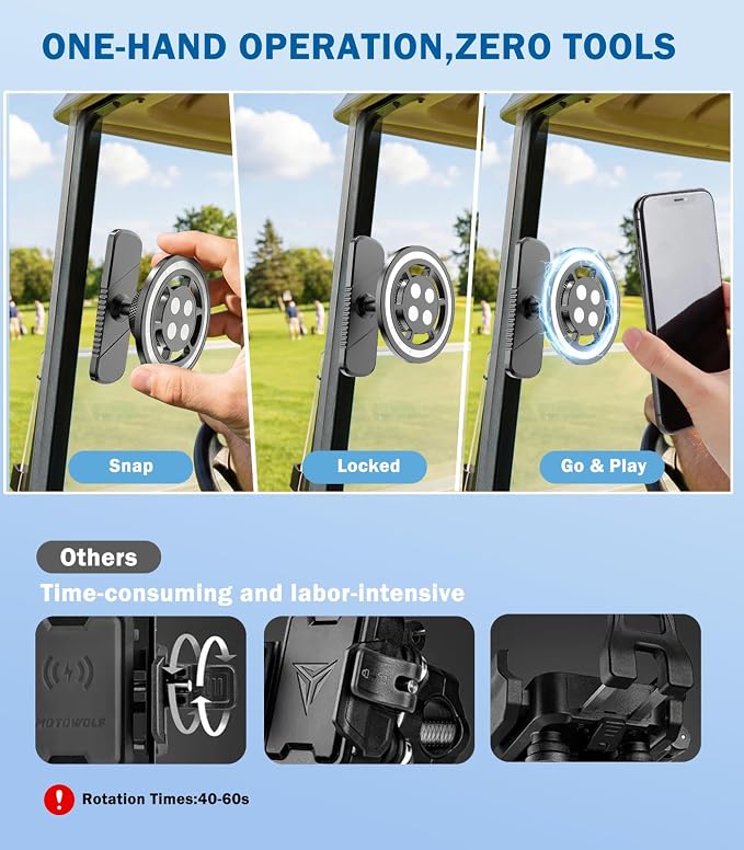 Golf Cart Phone Holder, Magnetic Phone Mount for Car Gym Desk Compatible with MagSafe iPhone - 360° Rotation Golf Accessories for EZGO Club Car Yamaha, Phone Stands Gifts for Golfers