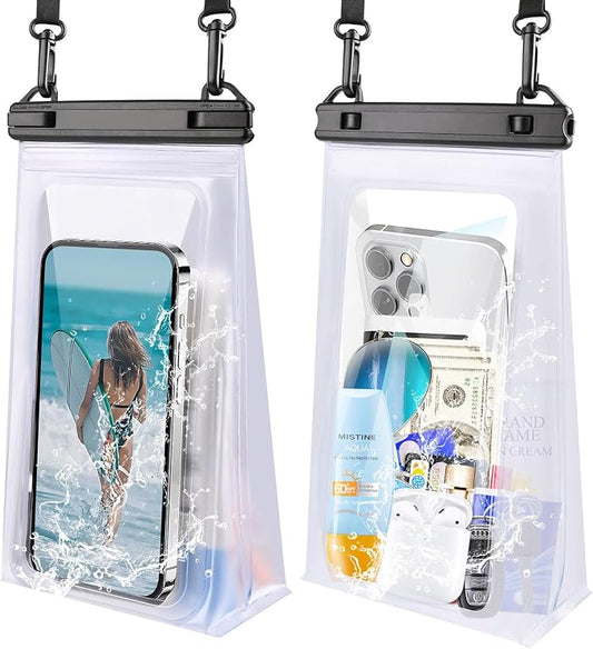 2 Pack Large Waterproof Phone Pouch, IPX8 Double Sealing Floating Waterproof Bag for iPhone 17 16 15 14 Pro Max Sumsang S25 S24 Google All Devices