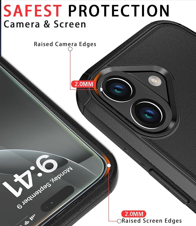 for iPhone 16 Case [Shockproof] [Dropproof] [with Screen Protector ] Heavy Duty Protection Phone Case Cover - Black