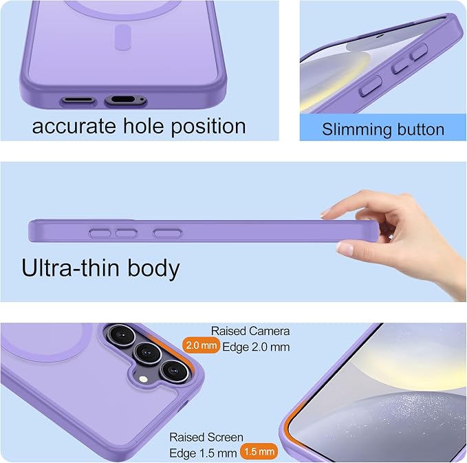 For Samsung Galaxy S24 Plus Case & S25 Plus Case [Compatible with Magsafe] Translucent Matte Magnetic,Slim Thin Duty Shockproof with 2pc Screen Protector Protection Case for S24 Plus/S25 Plus-purple