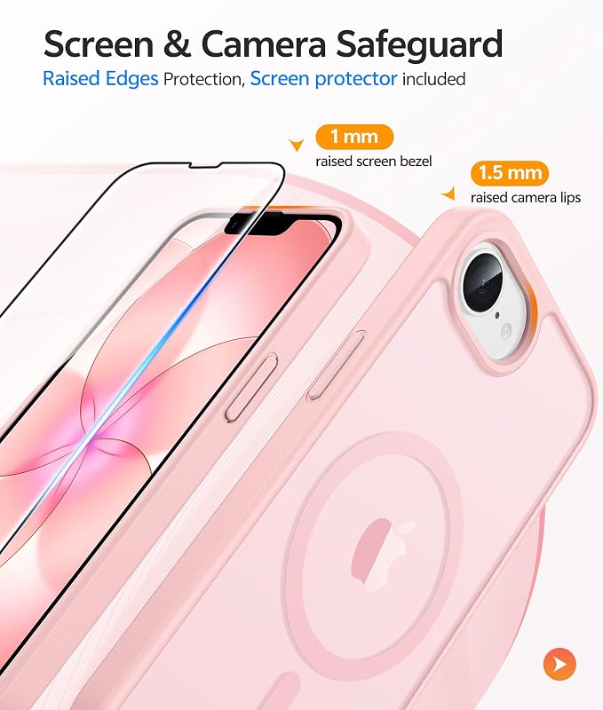 FNTCASE for iPhone 17e Case: iPhone 16e Phone Case [Compatible with Magsafe] Translucent Matte Cases with [Screen Protector] Military Grade Shockproof Protective Phone Cover - Light Pink