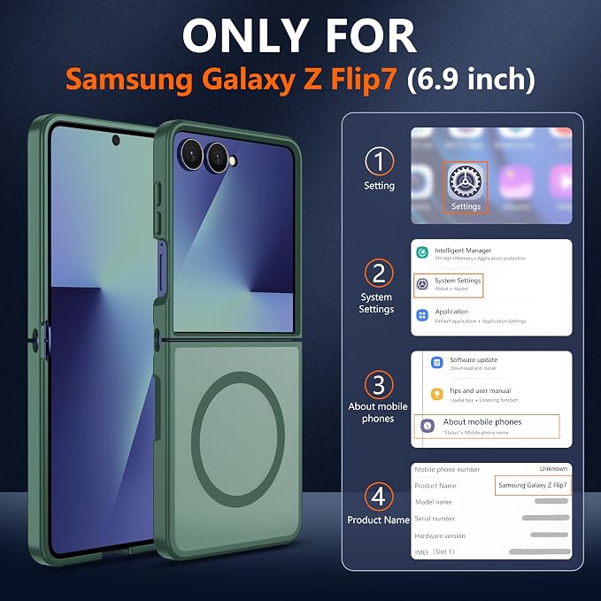 Pilaru for Samsung Galaxy Z Flip 7 case [Compatible with Magsafe] Translucent Matte Magnetic Phone Case,Slim Thin Duty Shockproof Protection Cover with 2pc HD Screen Protector-Dark Green