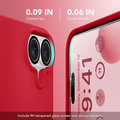 GONEZ Magnetic for iPhone 16 Case, Compatible with MagSafe, [Screen Protector + Camera Lens Protector], Liquid Silicone Shockproof Protective Phone Case for iPhone 16 6.1", Red