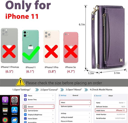 Wallet Case for iPhone 11 with Card Holder/Crossbody Wallet/Strap| RFID Blocking | Magnetic | Kickstand | Detachable | PU Leather Phone Case for iPhone 11,6.1 in,Purple