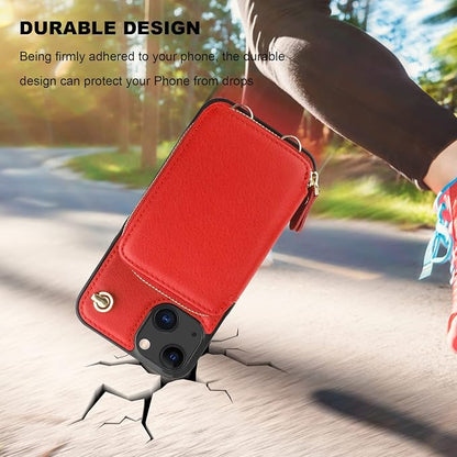 Bocasal Crossbody Wallet Case for iPhone 14 iPhone 13, RFID Blocking Leather Purse Case with Card Holder, Protective Handbag Flip Cover with Zipper Wrist Strap Lanyard for Women 5G 6.1 Inch (Red)