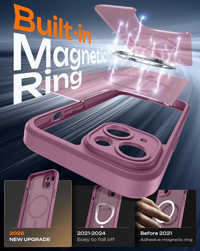 TOCOL for Phone 15 Case, Compatible with Magsafe Charger, Full Camera Protection, Drop Protection, Translucent Matte Phone Case for iPhone 15 6.1 inch (Lilac Purple)