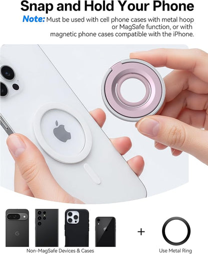 Magnetic Phone Grip for MagSafe Ring Holder, 360° Rotation Phone Grip Stand Finger Kickstand, Dual-Sided Magnetics Compatible with iPhone 17/16/15/14/13 Pro/Max MagSafe Accessories