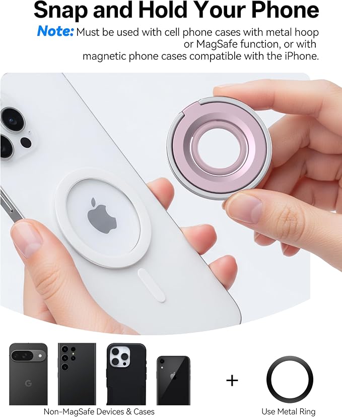 [2025 Upgrade] Magnetic Phone Grip for MagSafe, 360° Rotation Phone Ring Grip Stand, Finger Kickstand Two-Sided Magnet Compatible with iPhone 17/16/15/14/13/12/11 Pro/Max MagSafe Accessories