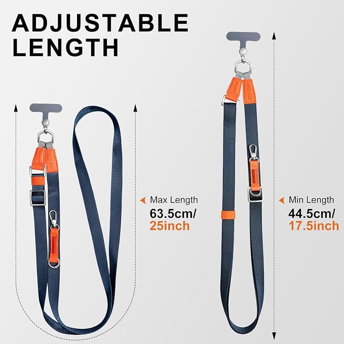Phone Lanyard Crossbody with 2 Phone Tabs, Adjustable Anti Theft Phone Strap for iPhone & Android, Universal Skin-Friendly Cell Phone Neck Lanyard for Travel Hiking Cycling Shopping (Blue)