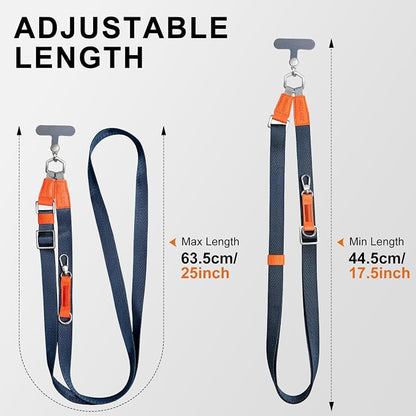 Phone Lanyard Crossbody with 2 Phone Tabs, Adjustable Anti Theft Phone Strap for iPhone & Android, Universal Skin-Friendly Cell Phone Neck Lanyard for Travel Hiking Cycling Shopping (Blue)