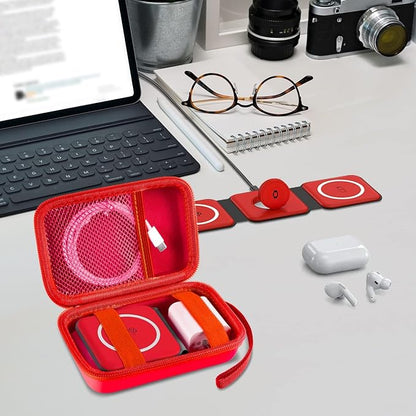 ANKHOH Travel Case for UCOMX for Nano/for Iseyyox/for LISEN/for RTOPS 3 in 1 Wireless Charger, Foldable Magnetic Charging Station Storage Holder Bag for Fast Charge Pad Cable and Adapter, Red-Box Only