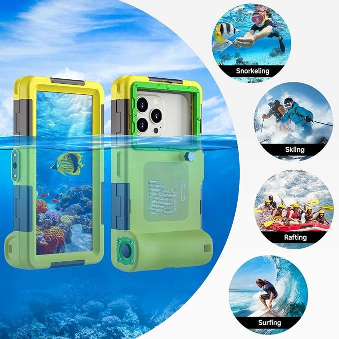 Underwater Phone Case for Snorkeling, [50ft/15M] Professional Deep Diving Waterproof Phone Case for iPhone 17-7 Pro/Pro Max/Plus/Mini, 16/17E, SE 2/3, Galaxy S10-S25 Plus/Ultra, A21-A56 [Yellow]