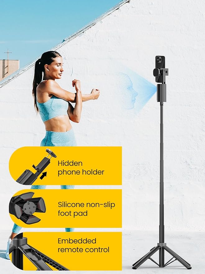 AOCHUAN Face Tracking Tripod for iPhone & Android,57'' Expandable 360 Rotation Selfie Stick that Follows Your Movement Rotation w/Remote, No APP, Phone Tripod Recording for YouTube, TikTok,Smart M3