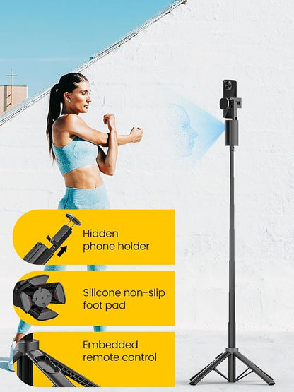 AOCHUAN Face Tracking Tripod for iPhone & Android,57'' Expandable 360 Rotation Selfie Stick that Follows Your Movement Rotation w/Remote, No APP, Phone Tripod Recording for YouTube, TikTok,Smart M3