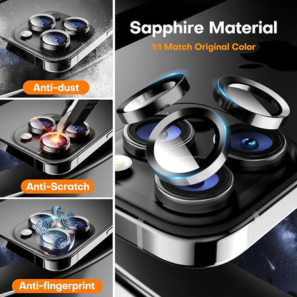 Camera Lens Protector for iPhone 17 Pro Max/17 Pro/16 Pro Max/16 Pro/15 Pro Max/15 Pro/14 Pro Max/14 Pro, Tempered Glass Metal Individual Camera Cover[Anti-drop] Case Friendly-Black Titanium