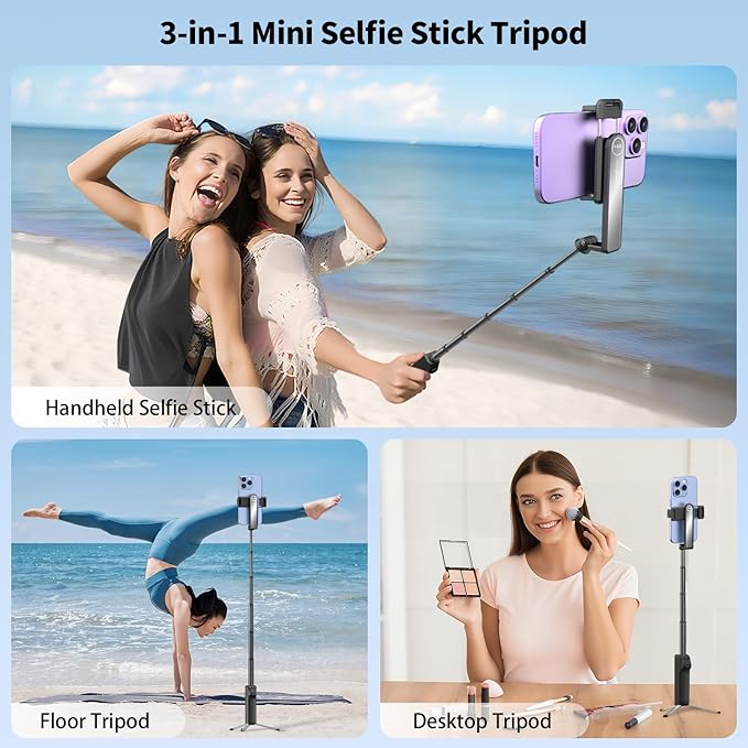 yAyusi Extendable Mini Selfie Stick Tripod with Remote, Pocket Size Portable Tripod for iPhone, Small Compact Phone Selfie Stick Tripods Mount for Travel/Vlog/Video Recording/Live Streaming (Black)