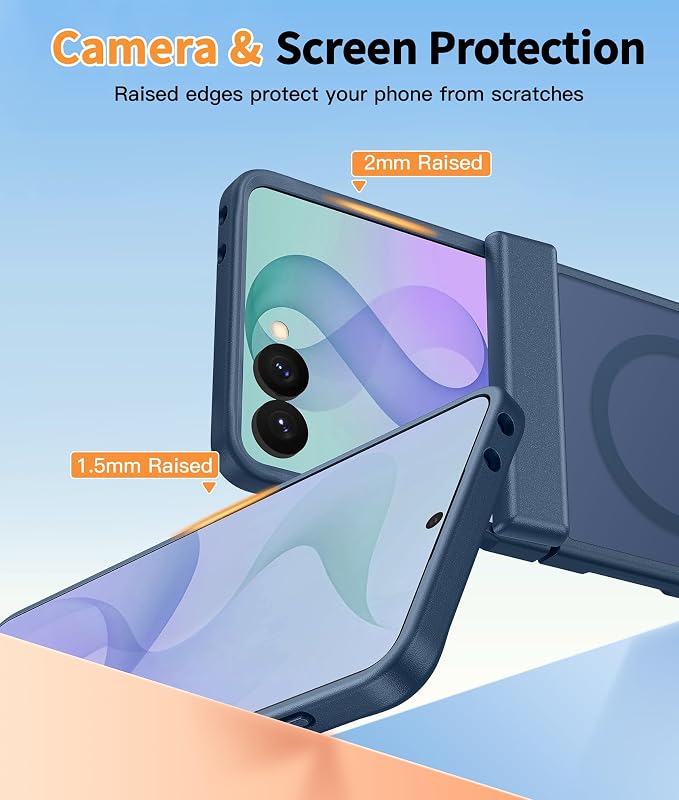 FNTCASE for Samsung Galaxy Z Flip 8 Case, Fit for Magsafe, Screen Protector | Hinge Protection, Translucent Matte, 18FT Military Grade Drop Proof, Protective Phone Cover, Blue