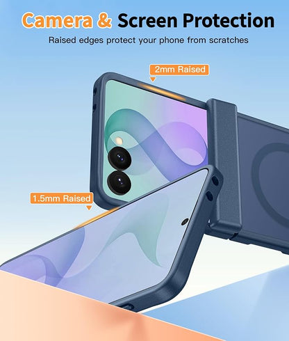 FNTCASE for Samsung Galaxy Z Flip 8 Case, Fit for Magsafe, Screen Protector | Hinge Protection, Translucent Matte, 18FT Military Grade Drop Proof, Protective Phone Cover, Blue