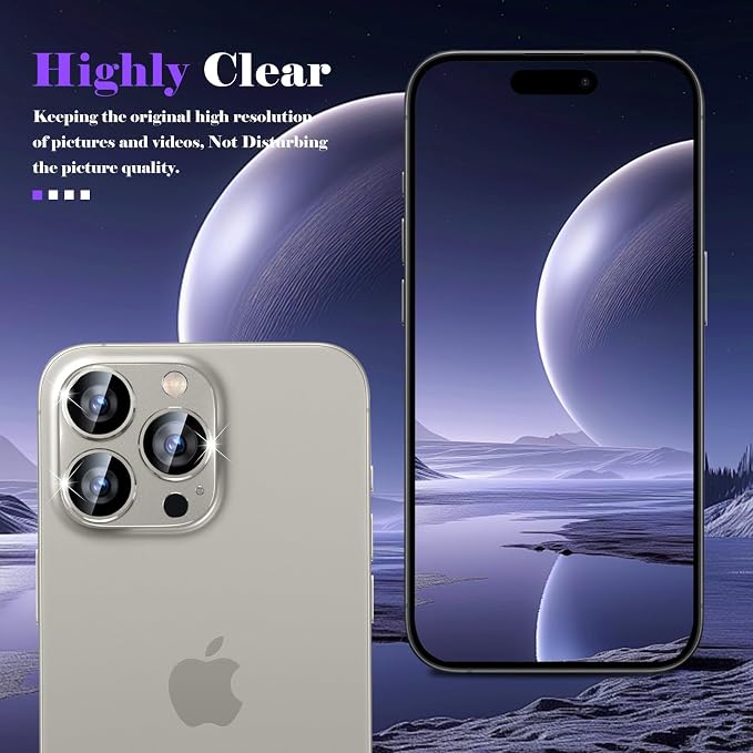 Camera Lens Protector for iPhone 16 Pro/iPhone 16 Pro Max Camera Lens Protector [Strong Adsorption] [Not Easy to Break] Metal Tempered Glass Rear Camera Screen Cover - Titanium Gray
