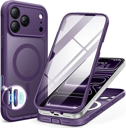 BERFY for iPhone 17 Pro Case, Compatible with MagSafe, Built-in Glass Screen Protector, Camera Protection, Shockproof Full Body Phone case 6.3", Translucent Deep Purple