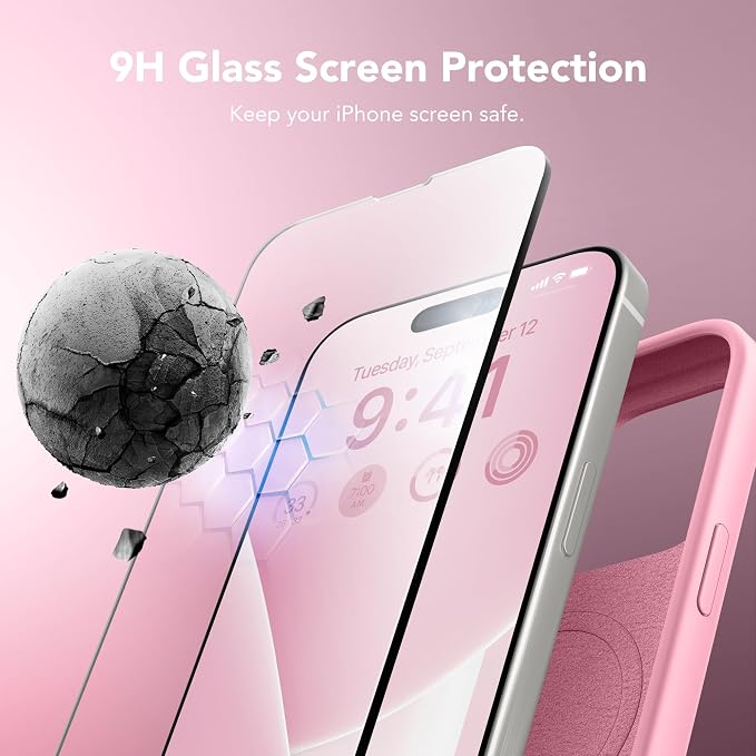 GONEZ for iPhone 15 Pro Max Case Silicone, Compatible with Magsafe, Camera Protector + Screen Protector, Soft Anti-Scratch Microfiber Lining, Liquid Silicone Shockproof Phone Cover, Sweetie Pink