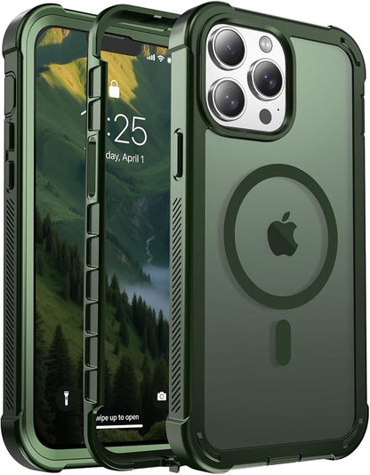 jaroco Magnetic for iPhone 13 Pro Case, [Compatible with MagSafe][Military Grade Drop Protection][Heavy Duty Protection][Non-Slip][Shockproof] 2-Layer Durable Bumper Phone Case 6.1''-Army Green
