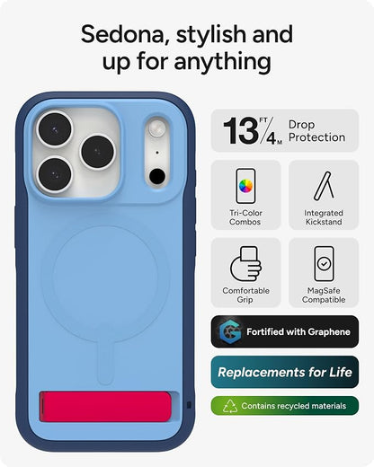 ZAGG Sedona Snap Case with Kickstand for iPhone 17 Pro - Blue Royal Ember, Drop Protection (13ft/4m), Multi-Layer Protection, with Camera Button, MagSafe Phone Case with Impact-Absorbing Bumpers