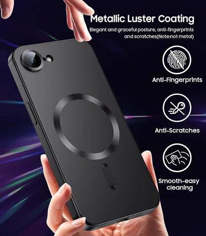 Magnetic for iPhone 17e Case/iPhone 16e Case [Compatible with MagSafe][Built-in Camera Lens Protector] Slim Soft Silicone Bumper Shockproof Metallic Luster 17e Phone Case (Black)