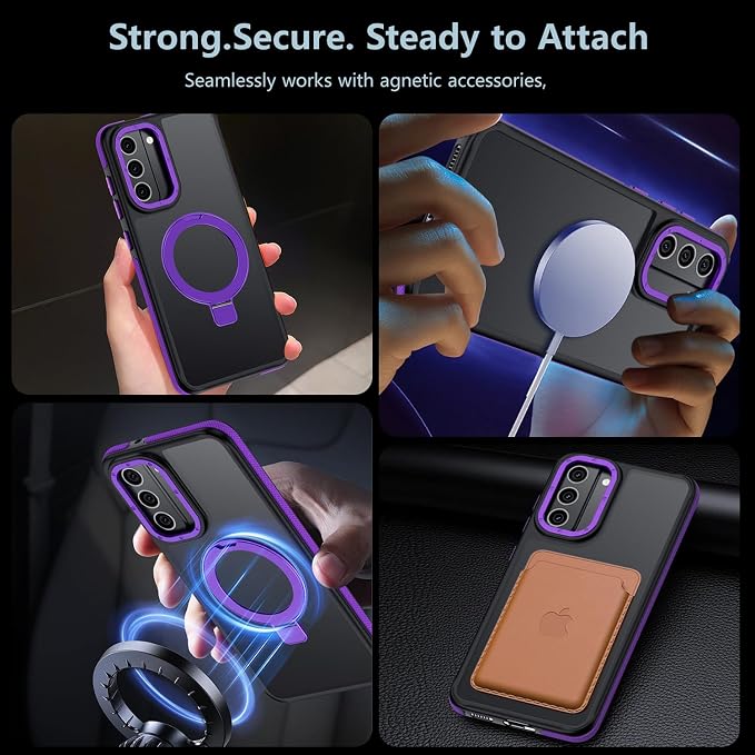 for Samsung Galaxy S21 FE Case, Magnetic Adjustable Ring Stand [Fit for Magsafe], [Military-Grade Shockproof Protection] Phone Case with Kickstand&Ring Holder (Purple)