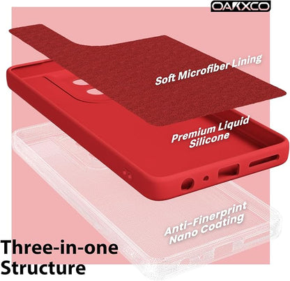 oakxco for Motorola Moto G Power 2025 Phone Case Liquid Silicone, Cute Thin Slim Grip Soft Rubber Gel for Women Men, Smooth Matte TPU Plain Solid Bright Color Girly Simple Case with Camera Cover, Red