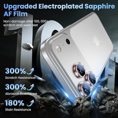 Uyiton for iPhone 17/16/15/14 (Pro Max & Pro) Camera Lens Protector - [Case-Friendly][Ultra-Thin] Military-Grade Tempered Glass Metal Camera Cover, Easy to Install, Silver+Red