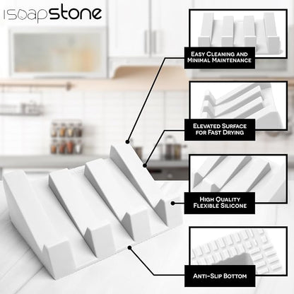 Silicone Soap Dish (USA Patented) Self Draining Bar Soap Holder for Shower Bathroom Sink, Drying Soap Dish Tray Kitchen Sponge Holder Easy Cleaning Soap Saver Mat (Pure White, 1)