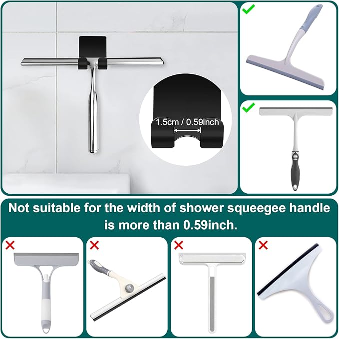CGBE Shower Holders for Razors, 2 Pack Squeegee Holder and 2 Pack Razor Holder, Razors Holder for Shower Heavy Duty Waterproof Hook for Squeegee Loofah - Black