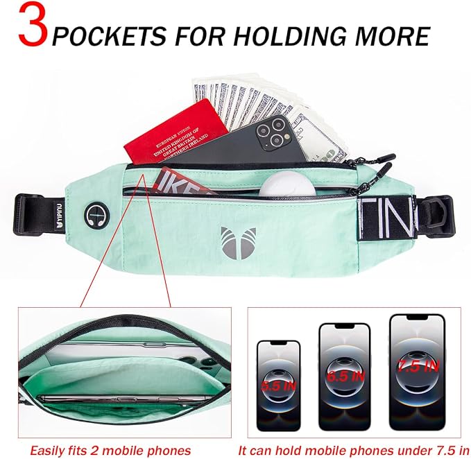 Slim Running Belt Fanny Pack for Women Men, phone holder for running Pouch, Waist belt for Workout, Marathon Jogging Running Gear Accessories [Fits ALL Phones] ﻿ (GREEN)