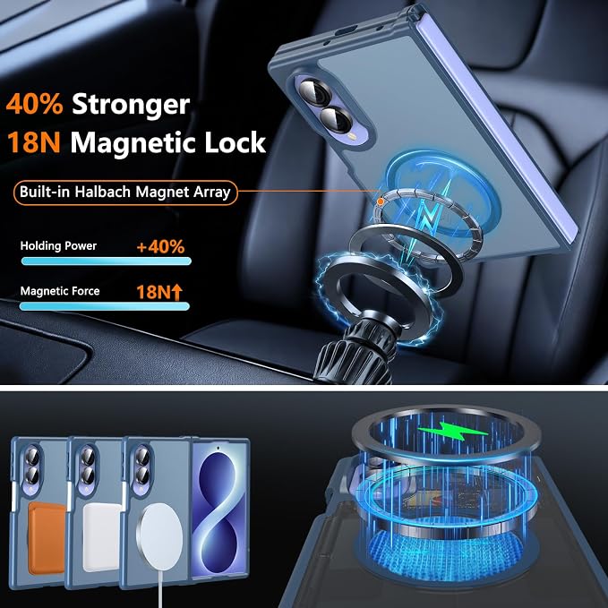 Hensinple Magnetic for Z Fold 8 Case, Samsung Galaxy Z Fold 8 Case[Fit for Mag-Safe ] Translucent Matte Military Grade Rugged Protection Shockproof Protective Hard Phone Cases, Blue
