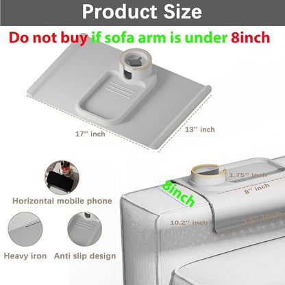 Couch Cup Holder Tray for 8 inch Sofa Arm,Silicone Couch Drink Holder-Flexible Couch Caddy for Phone, Snacks, and Remotes - Anti-Spill & Anti-Slip Couch Arm Table - Gray