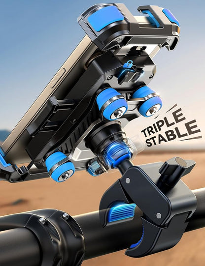 JOYROOM Motorcycle Phone Mount Holder - [Dual Vibration Dampener] 150mph Anti-Shock Phone Holder for Motorcycle [Upgrade Metal Handlebar Clamp] - Bicycle Bike Phone Holder Mount for 4.7-7" Phones,Blue