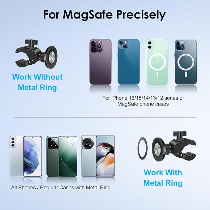 EEEKit Exercise Bike Phone Holder, Magnetic Handlebar Phone Mount for iPhone Magsafe and All Smartphones, for Stationary Treadmill Gym Fitness Equipment