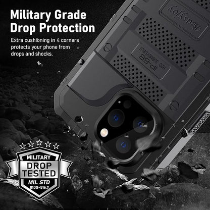 Beasyjoy Waterproof Case for iPhone 13 Pro, Metal Case with Built-in Screen Protector, Defender Full Body Protective Military Grade Heavy Duty Rugged Shockproof Phone Case 6.1 Inch, Black