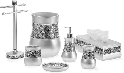 Crackled Glass Silver Tissue Box Cover Rectangular - Decorative Bling Tissue Box Holder With Beautiful Mosaic Glass - Elegant Tissue Holder For Bathroom With Durable Bottom Slider (Silver Collection)