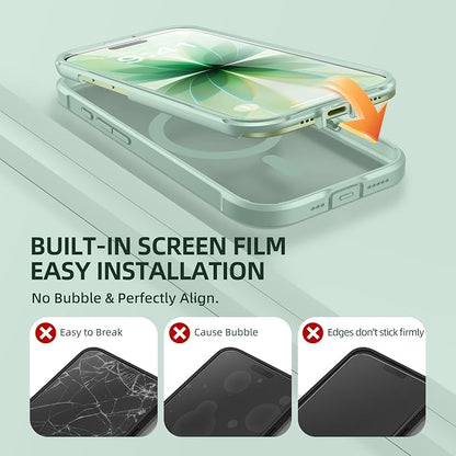 BERFY for iPhone 17 Case, Compatible with MagSafe, Built-in Glass Screen Protector, Camera Protection, Shockproof Full Body Phone case 6.3", Clear Green