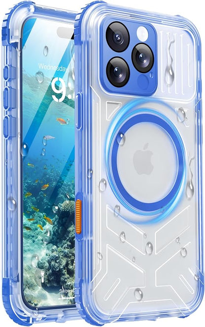 for iPhone 16 Pro Waterproof Case with Magsafe, Built-in [Camera & Screen Protector] [Lanyard], IP68 Water Proof Full Body Dustproof Heavy Duty Frosted Protective Phone Cover, 6.3" Blue