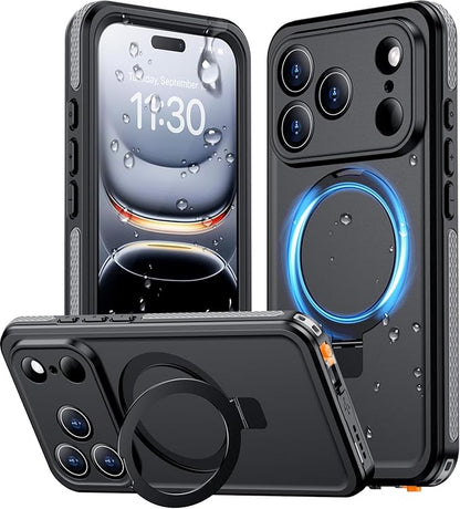 Temdan Magnetic Compatible with iPhone 17 Pro Case,Waterproof Built-in Screen & Camera Protector IP68 Underwater Full Body 17FT Military Dropproof Shockproof Phone Case 6.3"-Gray/Black