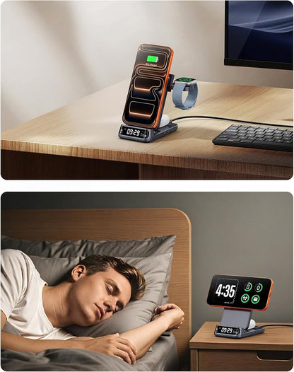 Magnetic Wireless Charger for Fitbit Versa 4/3/Sense 2/1/Ace LTE, 3 in 1 Charging Station for Samsung S26/S26+/S26 Ultra/S25/S24/S23, for iPhone Air/17/16/15/14, for Google 9 Pro/9a/8/7, No Adapter
